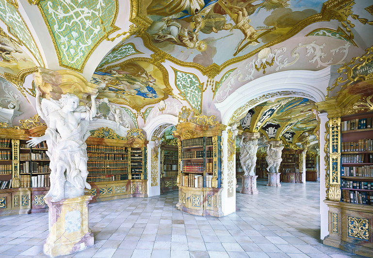 Biblioteca da Abadia de Metten em Nattremberg, Alemanha. medalha de São Bento, origem