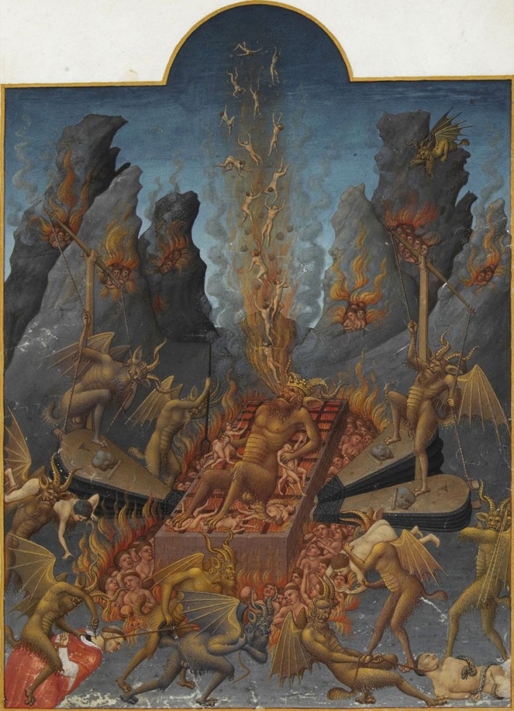 “O Inferno”. Iluminura do livro “Les Très Riches Heures du duc de Berry” (Atualmente conservado no museu Condé, em Chantilly).