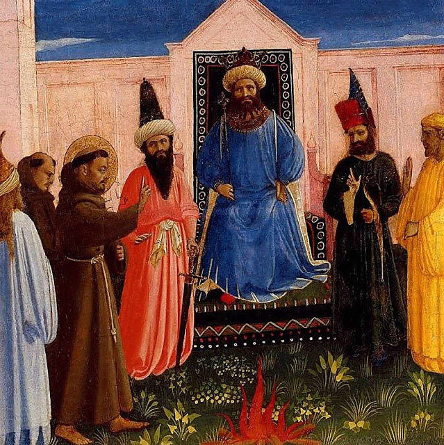 São Francisco de Assis se apresenta heroicamente ao Sultão com a intenção de convertê-lo; São Francisco de Assis se apresenta heroicamente ao Sultão com a intenção de convertê-lo;
