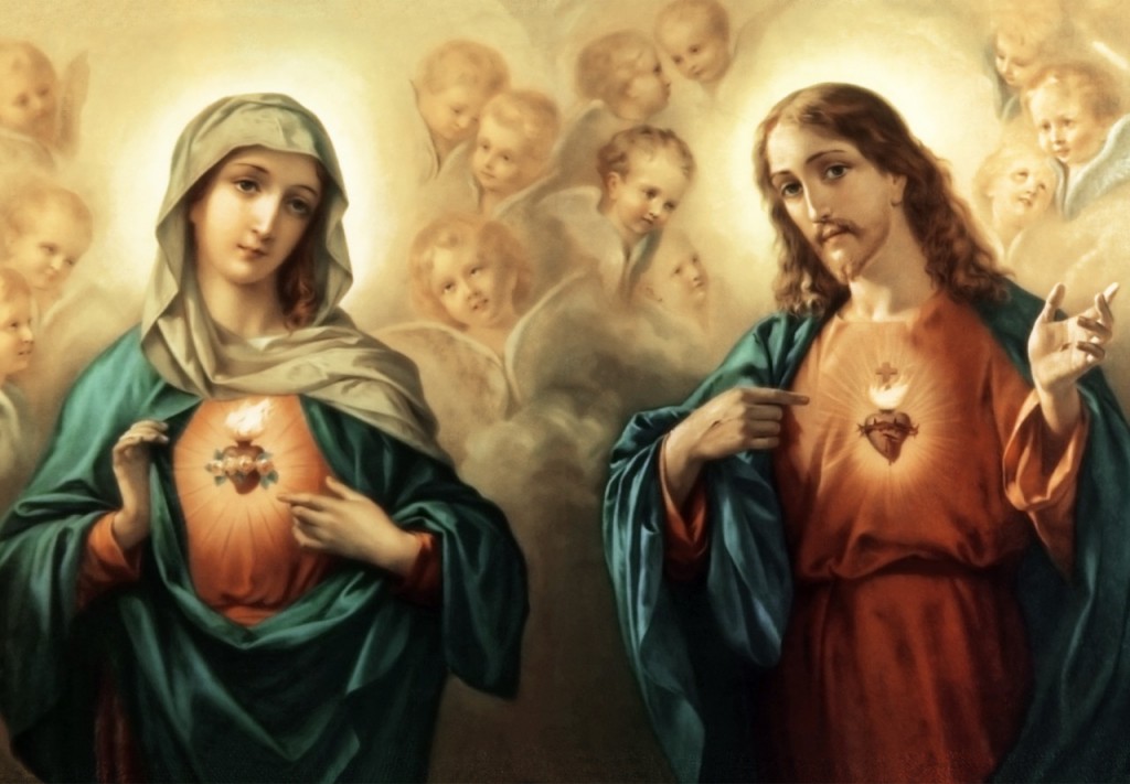 Unidos por um laço de amor incomensurável estão os Sagrados Corações de Nosso Senhor e Nossa Senhora.