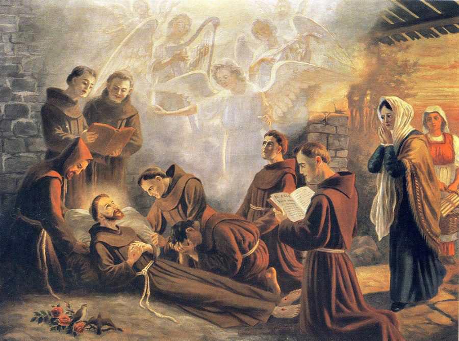 Pintura do momento da partida de São Francisco para o Reino do Céu. Pintura do momento da partida de São Francisco para o Reino do Céu.