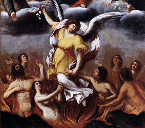 Um Anjo liberta as almas do Purgatório - Ludovico Carracci