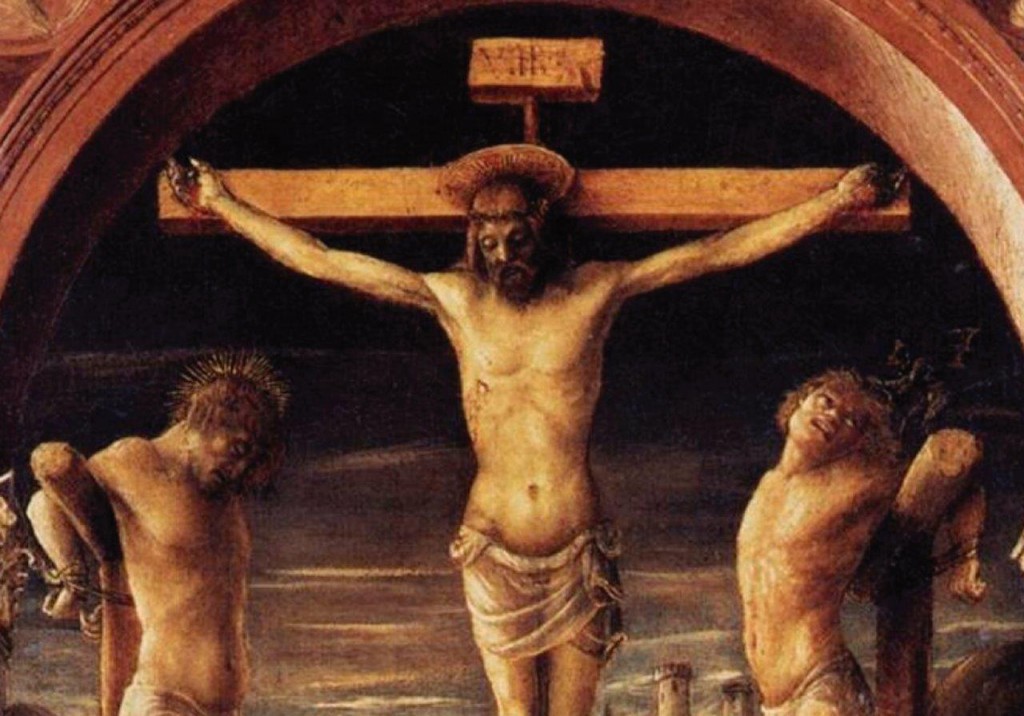 As-Três-Cruzes-detalhe-–-Vincenzo-Foppa-séc.-XV.-Museus-Diocesano-de-Milão-Itália.-1024x716 Nosso Senhor perdoa o bom ladrão e nos mostra que concede o perdão a todos aqueles que estão verdadeiramente arrependidos de seus pecados.