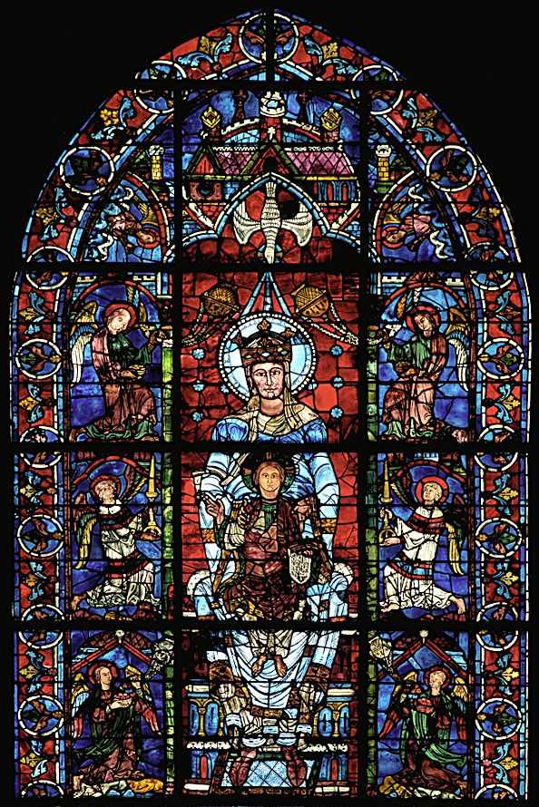 Vitral de Nossa Senhora com o Menino Jesus Vitral da Catedral de Notre Dame em Paris de Nossa Senhora com o Menino Jesus