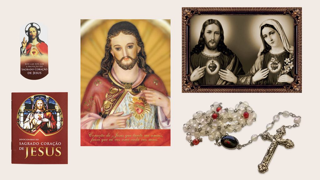 Estampa dos Corações de Jesus e Maria. Estampa do Coração de Jesus. Devocionário do Sagrado Coração de Jesus e o Terço da Divina Misericórdia.