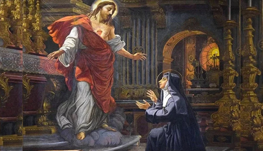 Sagrado Coração de Jesus em aparição à Santa Margarida Maria Alacoque