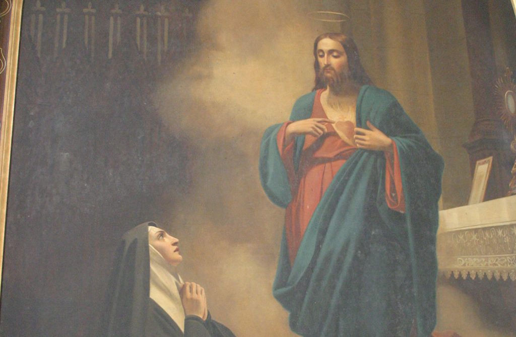 Sagrado Coração de Jesus em aparição à Santa Margarida Maria Alacoque