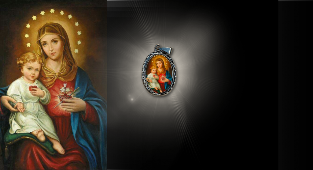 Medalha benta dos Corações de Jesus e Maria de graça